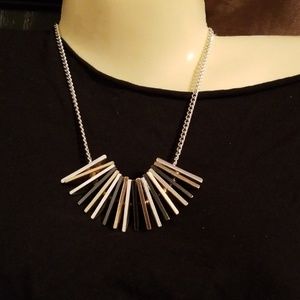 🍎 New Chunky Geometric Pendants Statement Necklace mark. Silver Pewter Gold